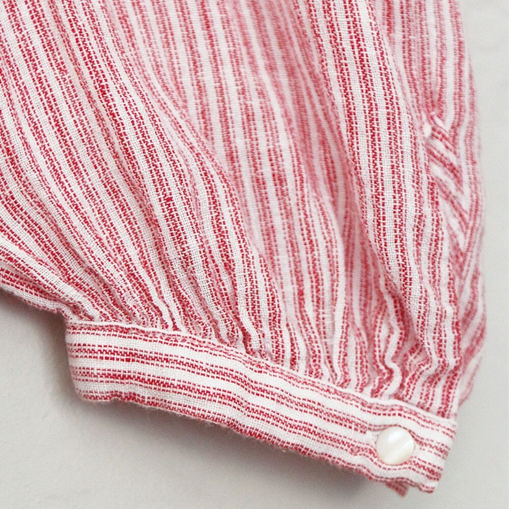 Rails Marti Scarlet Stripe Blouse S Linen Blend V Neck Tie Waist Coastal $158 - Picture 9 of 15